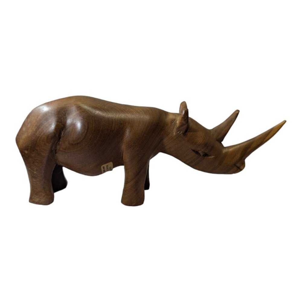 Vintage Solid Wood Hand Carved Rhinoceros Rhino Figure Made in Kenya 8" long